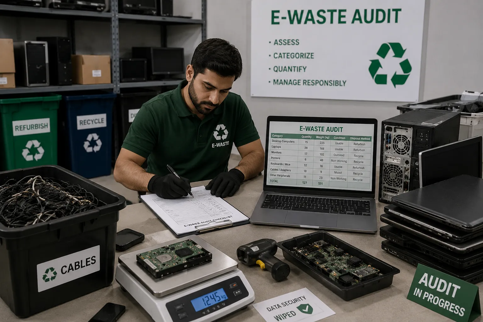Commercial IT equipment sorted for reuse or responsible recycling